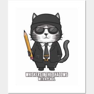 Cat In A Suit Holding a pencil Funny Gifts Posters and Art